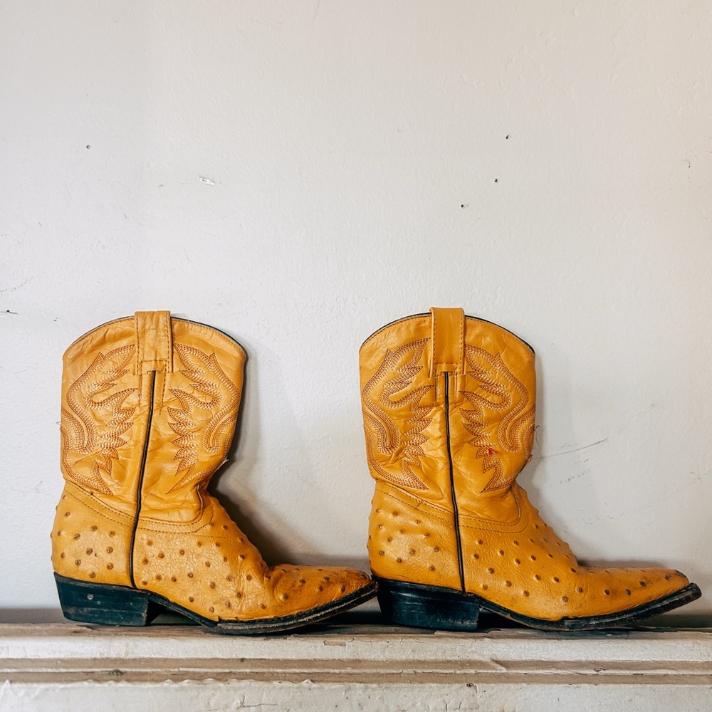 Vintage Yellow Kids Cowboy Boots